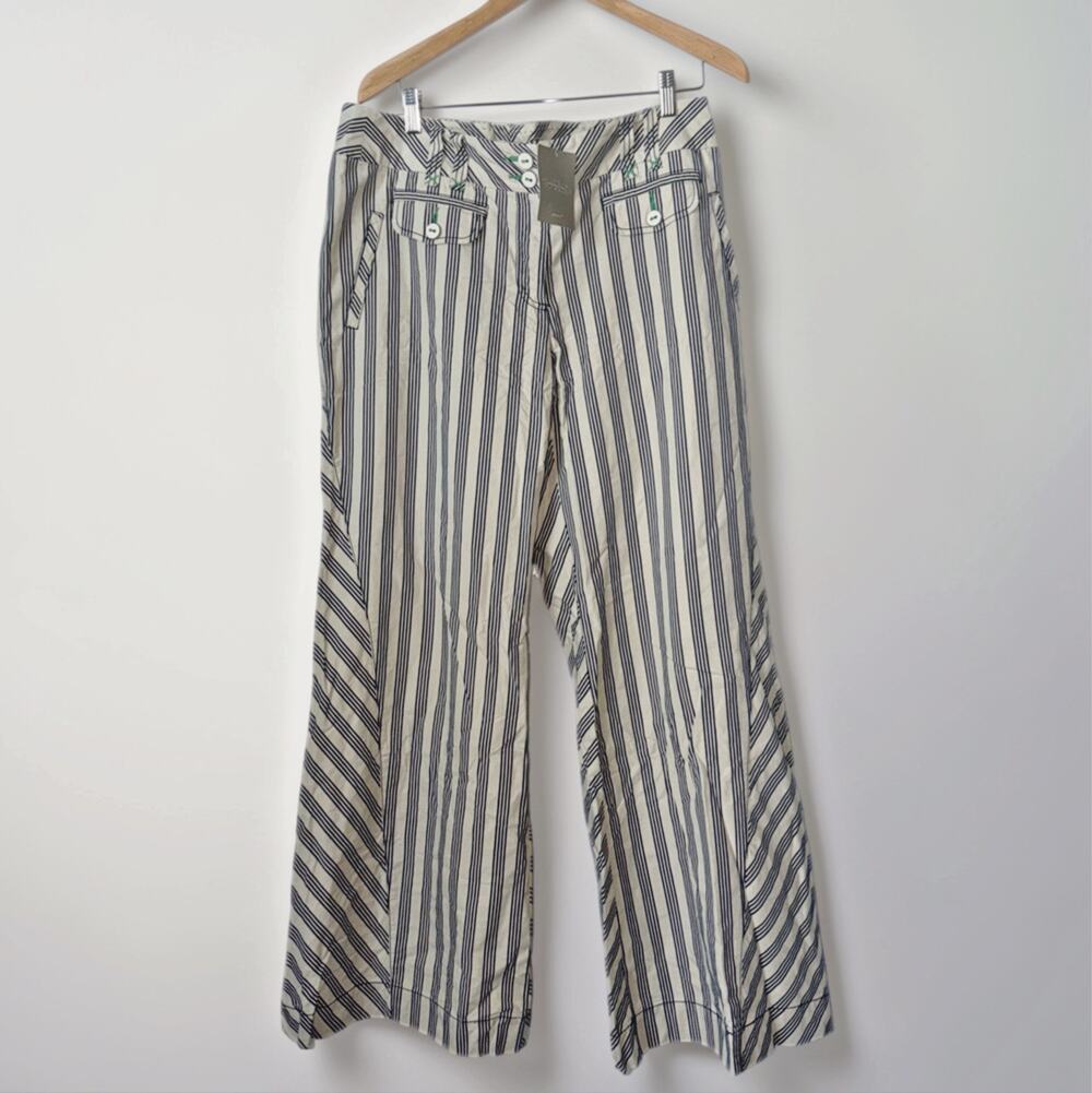 Ett:Twa Anthropologie Striped Wide Leg Crop Pants Size 14 NWT $118